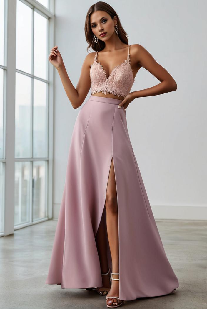 pleated v neck spaghetti strap high slit bridesmaid dress 127051