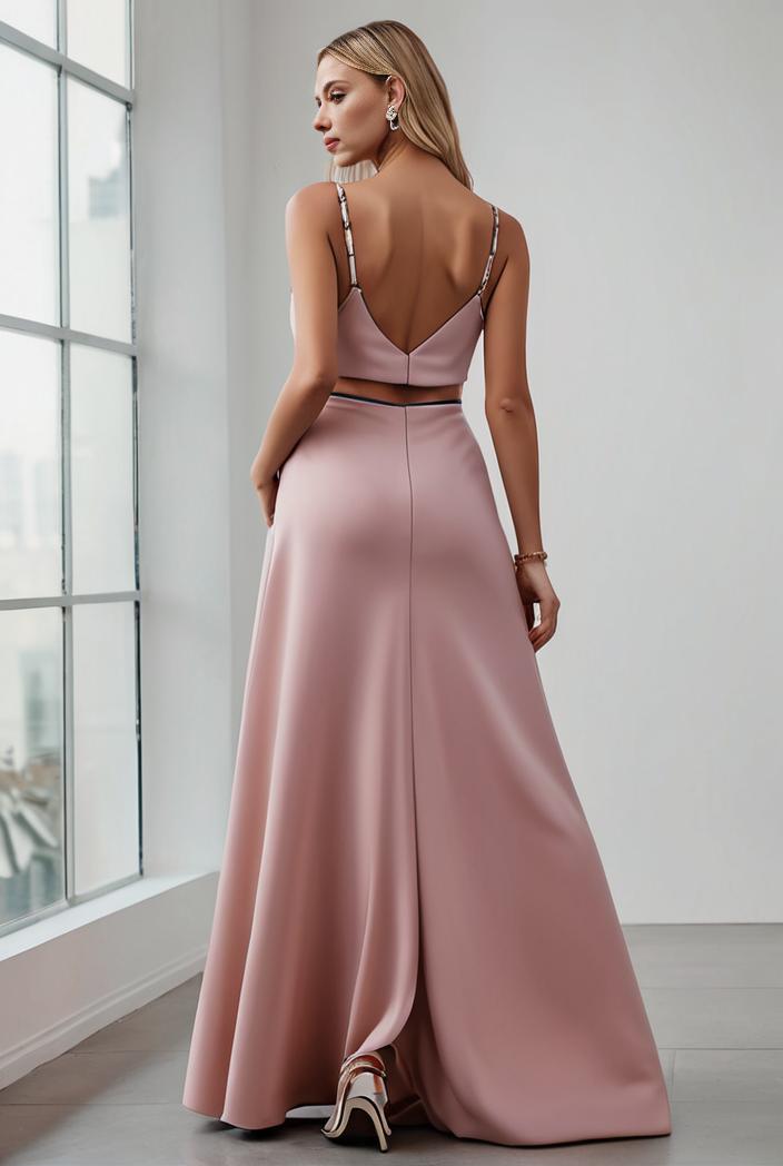 pleated v neck spaghetti strap high slit bridesmaid dress 127093