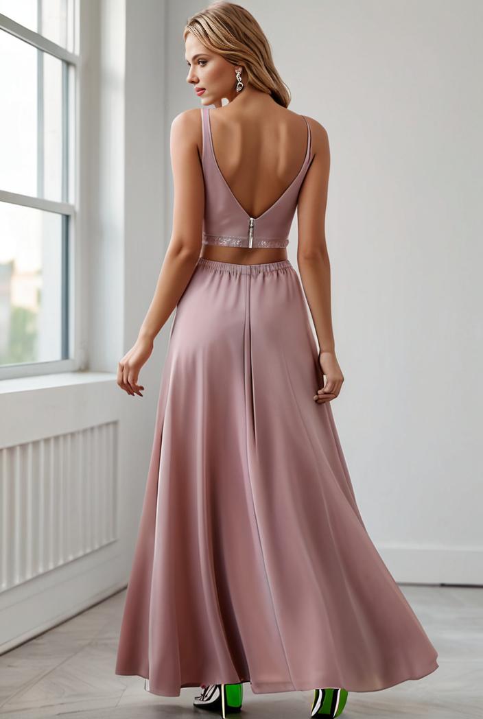 pleated v neck spaghetti strap high slit bridesmaid dress 127100