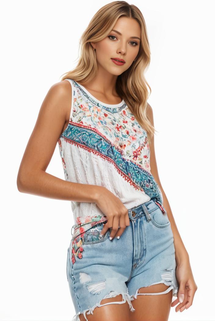 plus size boho tank top women s plus paisley print square neck medium stretch ruched tank top 127260