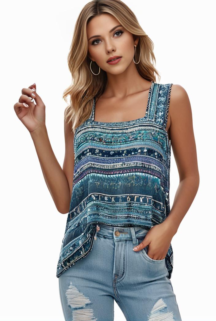 plus size boho tank top women s plus paisley print square neck medium stretch ruched tank top 127262