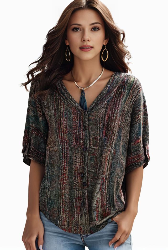 plus size boho top women s plus allover paisley print half sleeve v neck slight stretch top 127293