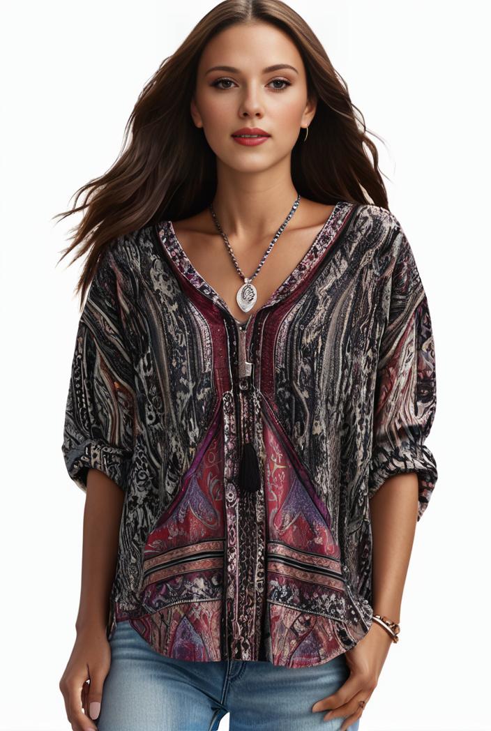 plus size boho top women s plus allover paisley print half sleeve v neck slight stretch top 127298