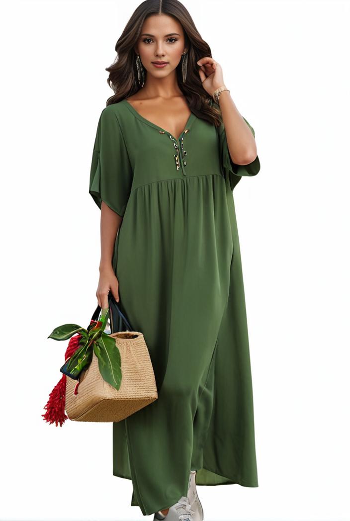plus size casual dress women s plus solid v neck short sleeve ruffle trim smock dress 127395
