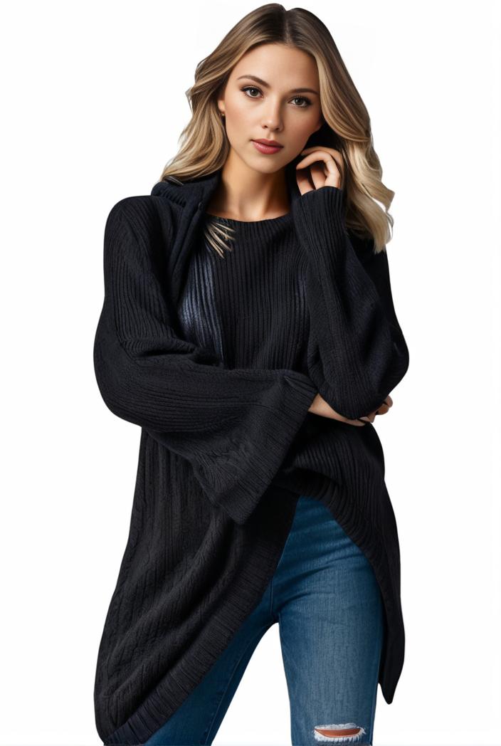 plus size casual sweater women s plus solid tassel trim long sleeve cowl neck high stretch jumper 127644