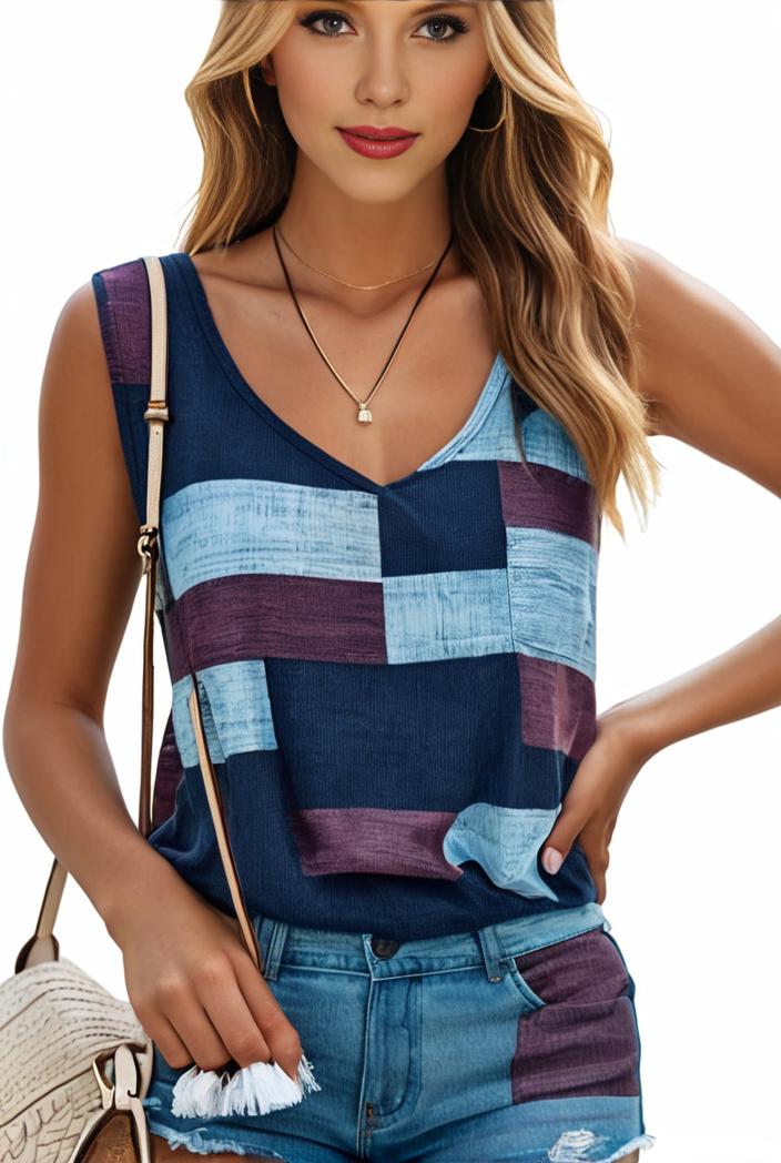 plus size casual tank top women s plus patchwork print medium stretch henley tank top 128003