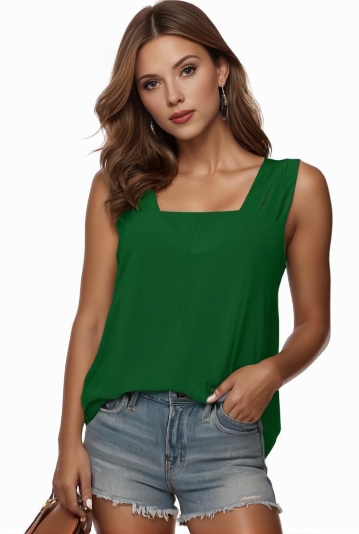 plus size casual tank top women s plus solid square neck pleated medium stretch tank top 128037
