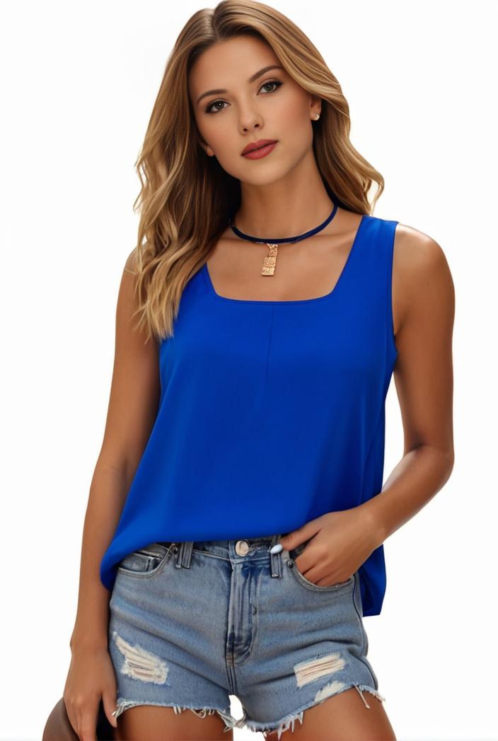 plus size casual tank top women s plus solid square neck pleated medium stretch tank top 128050