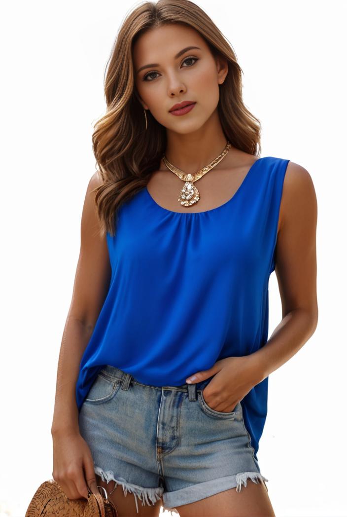 plus size casual tank top women s plus solid square neck pleated medium stretch tank top 128051
