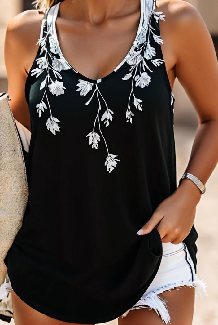 plus size casual top women s plus floral print v neck slight stretch tank top 128113