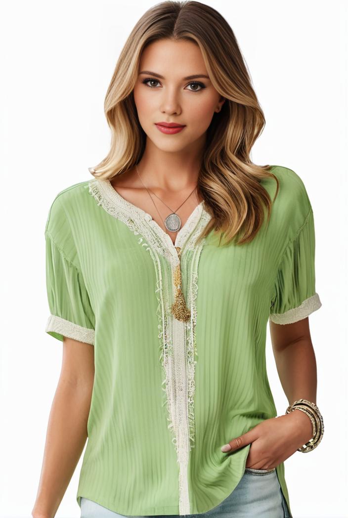 plus size elegant blouse women s plus solid contrast lace ribbed puff sleeve v neck shirt top 128303
