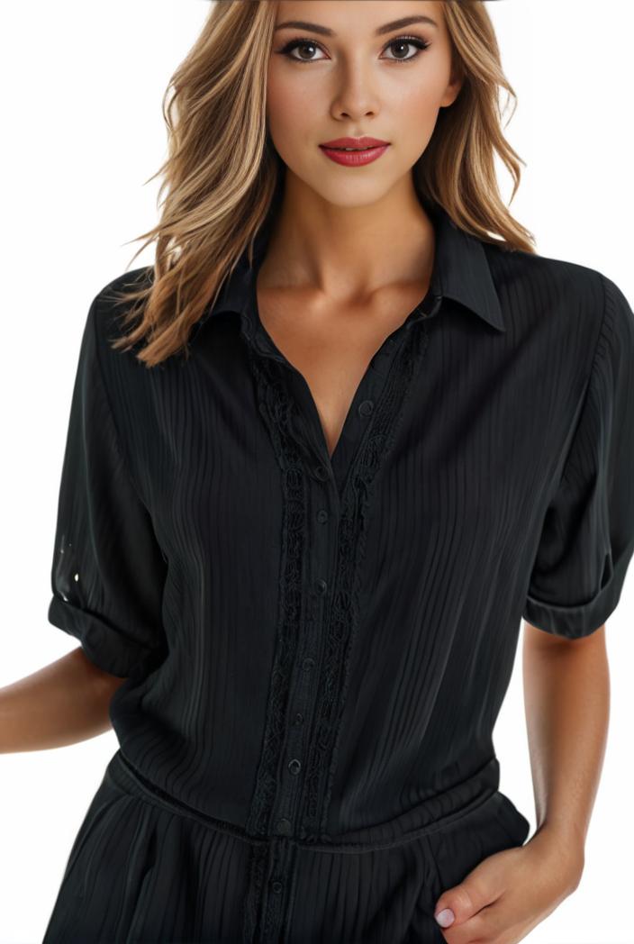 plus size elegant blouse women s plus solid contrast lace ribbed puff sleeve v neck shirt top 128316