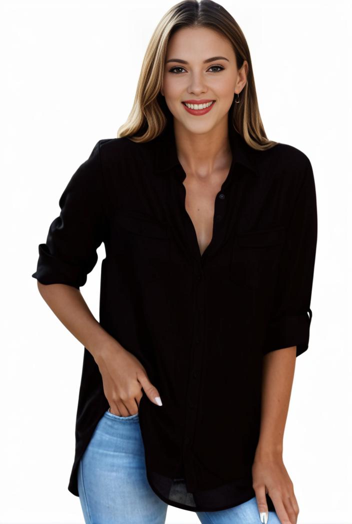plus size formal shirt women s plus plain long sleeve turn down collar button up workwear shirt 129718