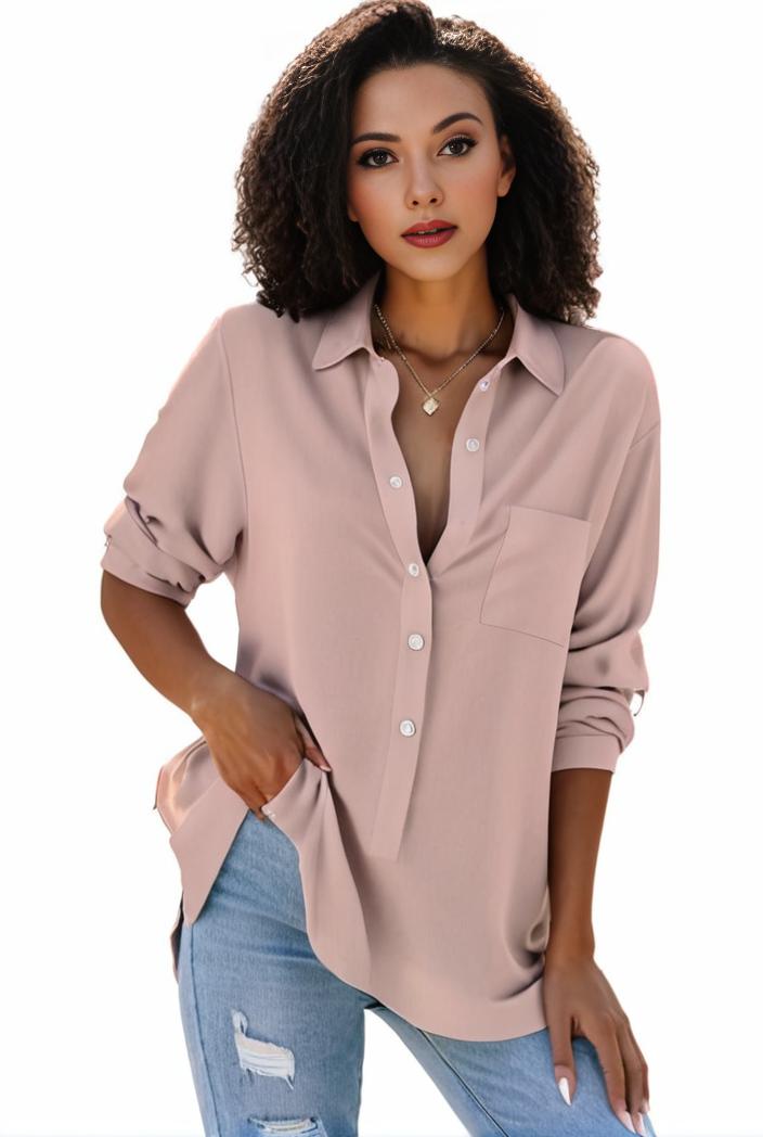 plus size formal shirt women s plus plain long sleeve turn down collar button up workwear shirt 129731