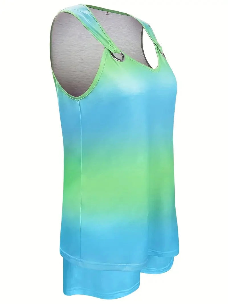 V Neck Sleeveless Top & Shorts Set for Women - Gradient Casual Outfit