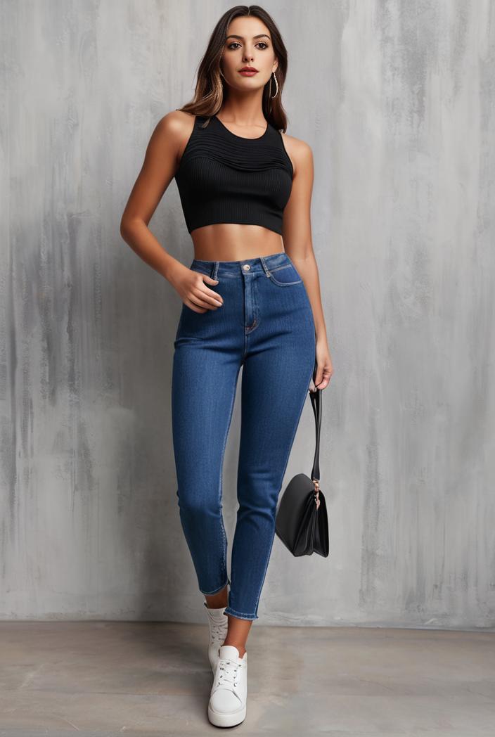 slim fit drawstring denim jeans with elastic waist for women 100522