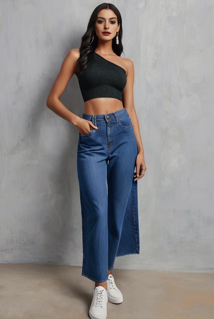 slim fit drawstring denim jeans with elastic waist for women 100528