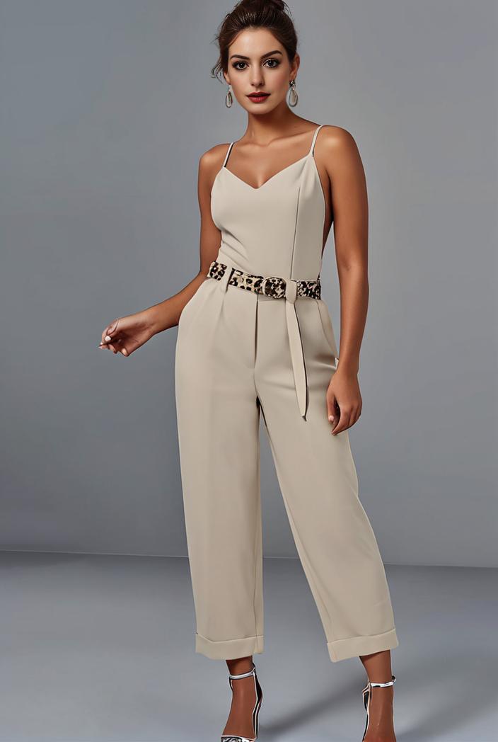 stylish sleeveless jumpsuit with tie waist and flap pockets for women 103076