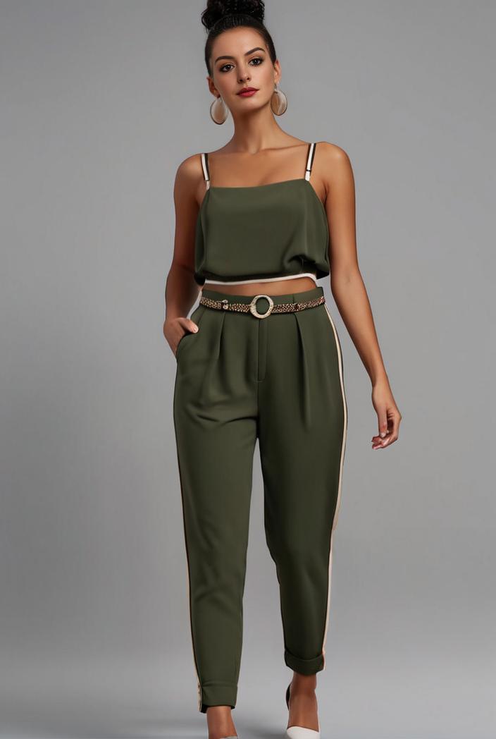 stylish sleeveless jumpsuit with tie waist and flap pockets for women 103083