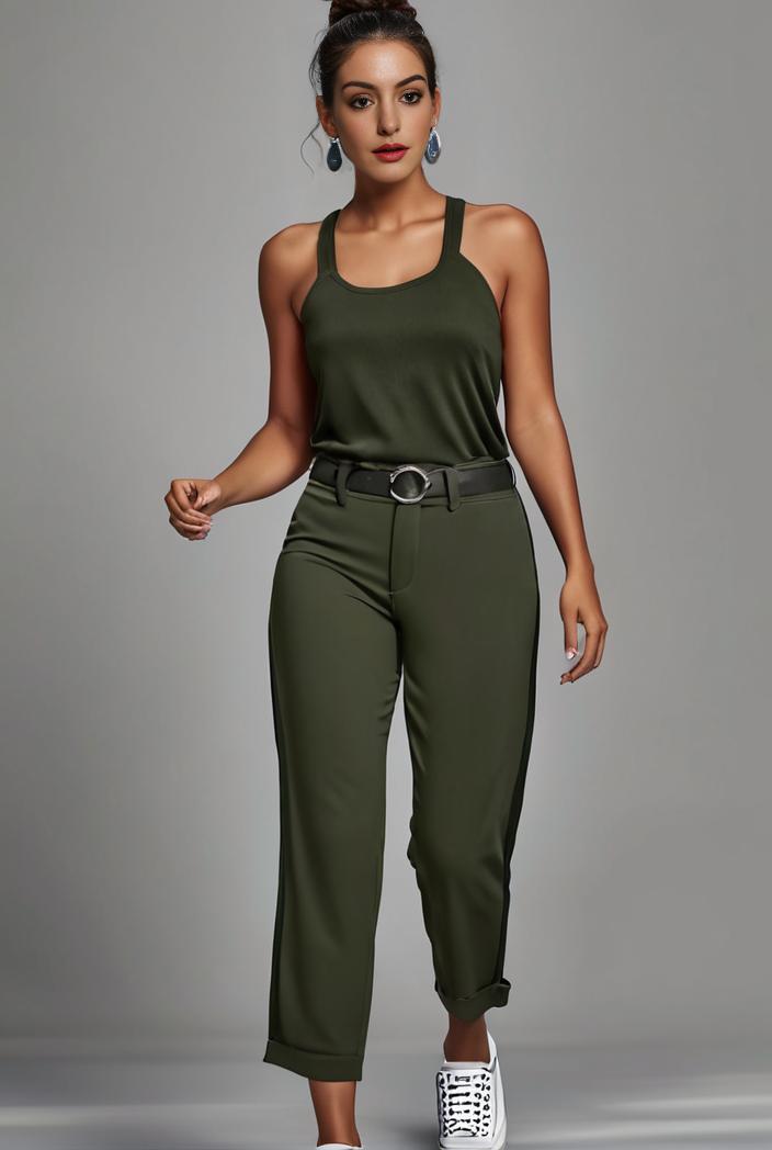 stylish sleeveless jumpsuit with tie waist and flap pockets for women 103086
