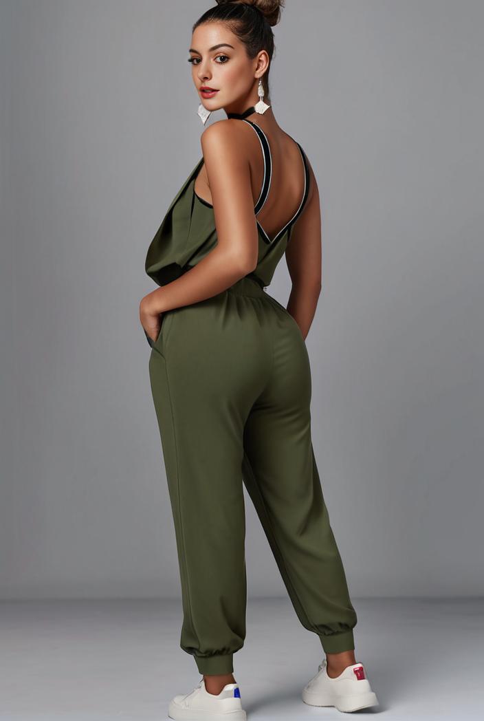 stylish sleeveless jumpsuit with tie waist and flap pockets for women 103089