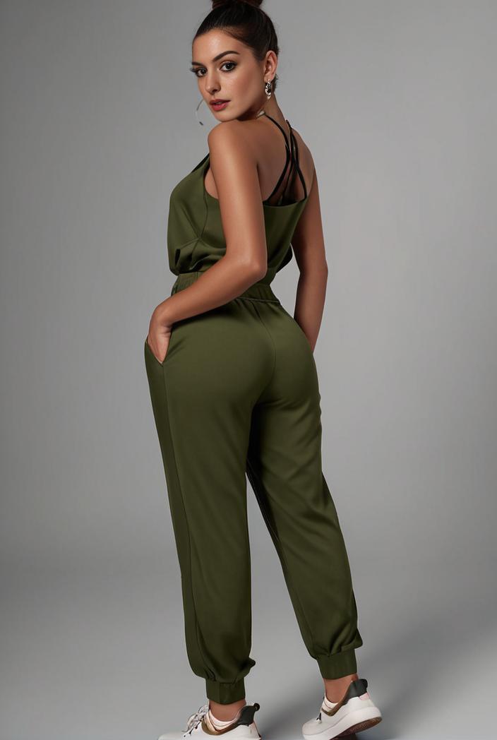 stylish sleeveless jumpsuit with tie waist and flap pockets for women 103090