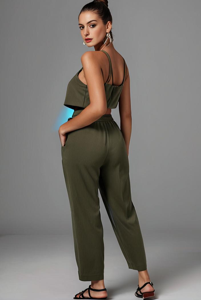 stylish sleeveless jumpsuit with tie waist and flap pockets for women 103093