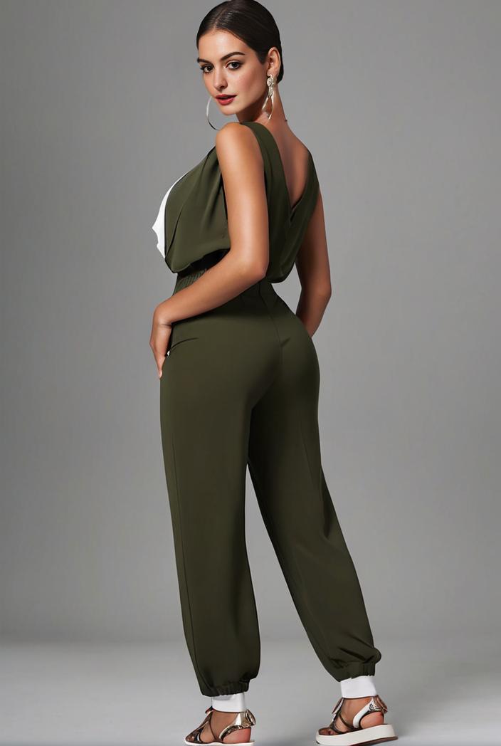 stylish sleeveless jumpsuit with tie waist and flap pockets for women 103095