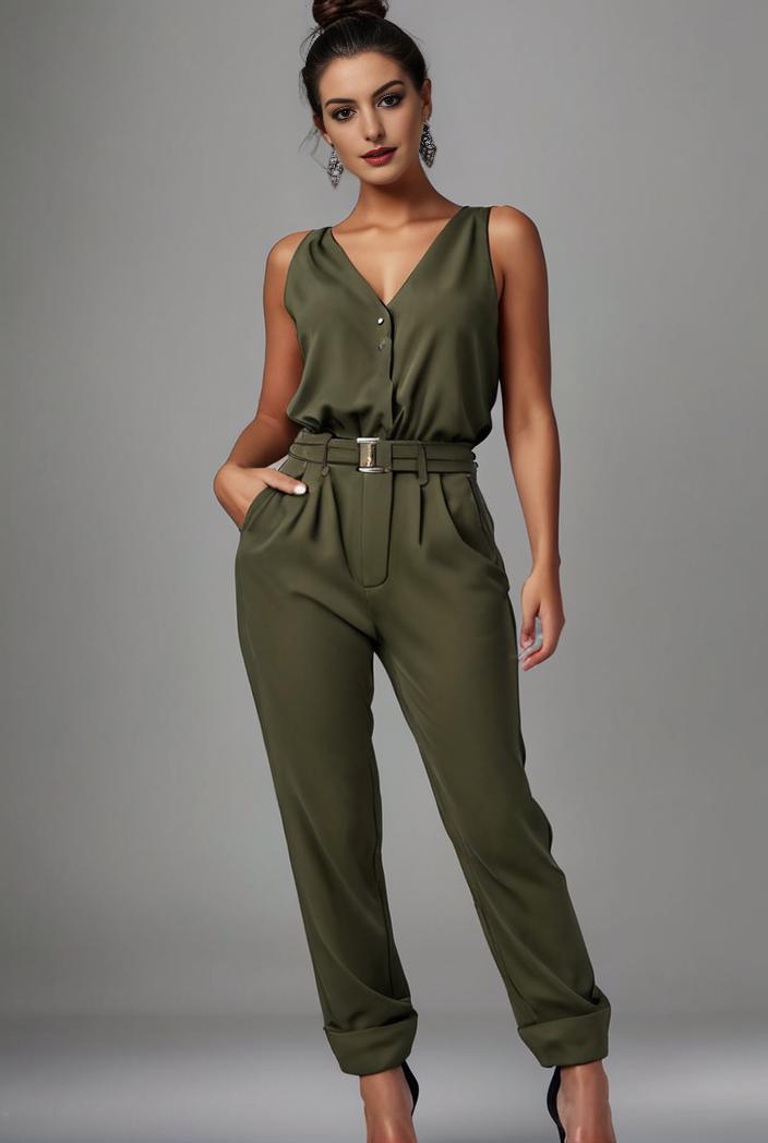 stylish sleeveless jumpsuit with tie waist and flap pockets for women 103102