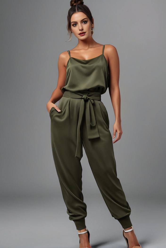 stylish sleeveless jumpsuit with tie waist and flap pockets for women 103103