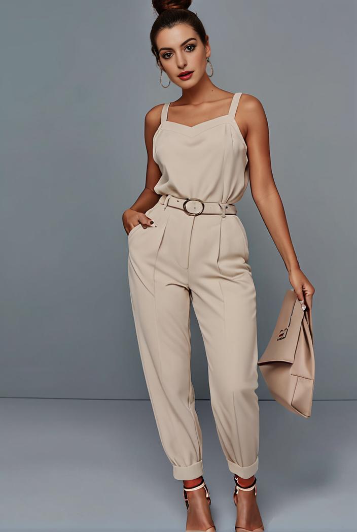 stylish sleeveless jumpsuit with tie waist and flap pockets for women 103105