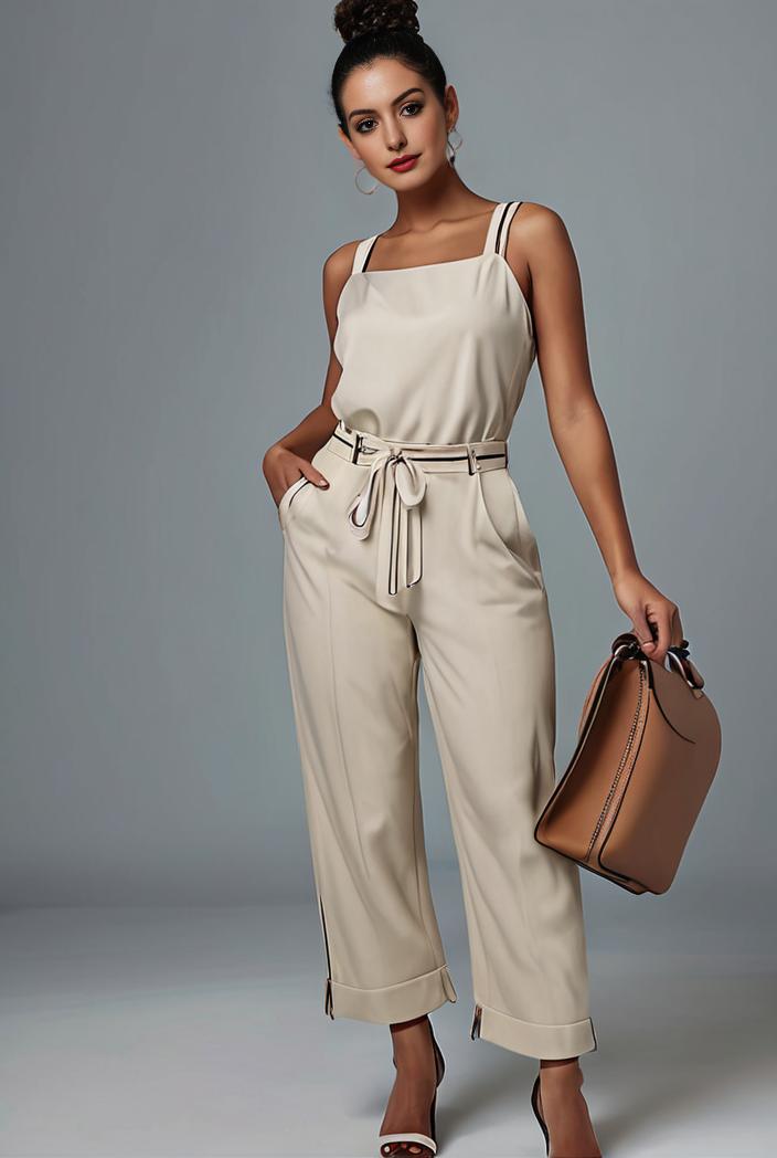 stylish sleeveless jumpsuit with tie waist and flap pockets for women 103109