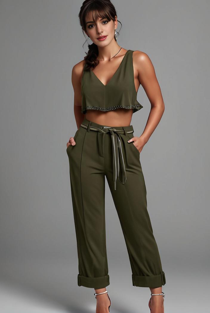 stylish sleeveless jumpsuit with tie waist and flap pockets for women 103122