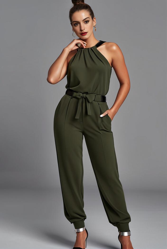 stylish sleeveless jumpsuit with tie waist and flap pockets for women 103124