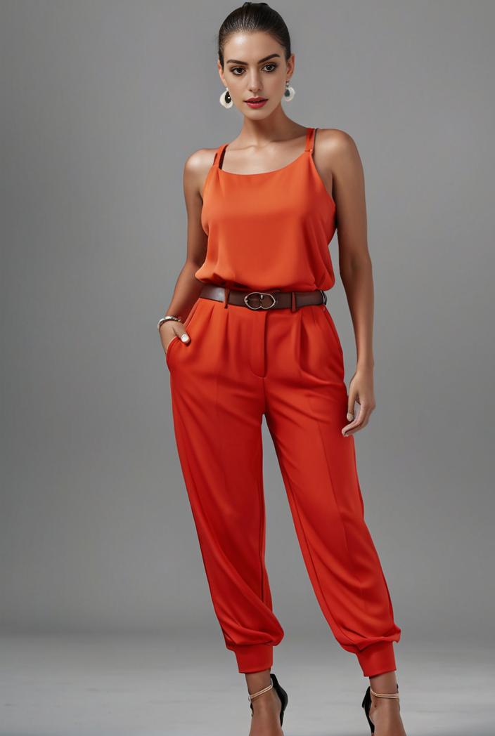 stylish sleeveless jumpsuit with tie waist and flap pockets for women 103151