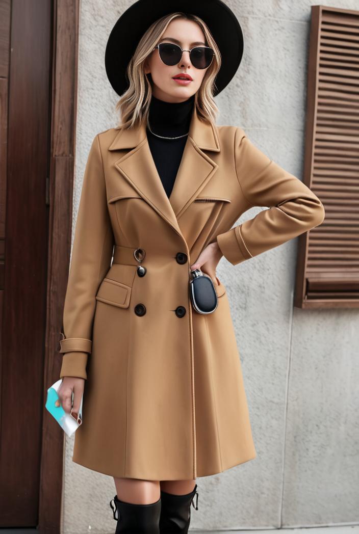 stylish women s winter overcoat with double breasted lapels and thermal lining 103452