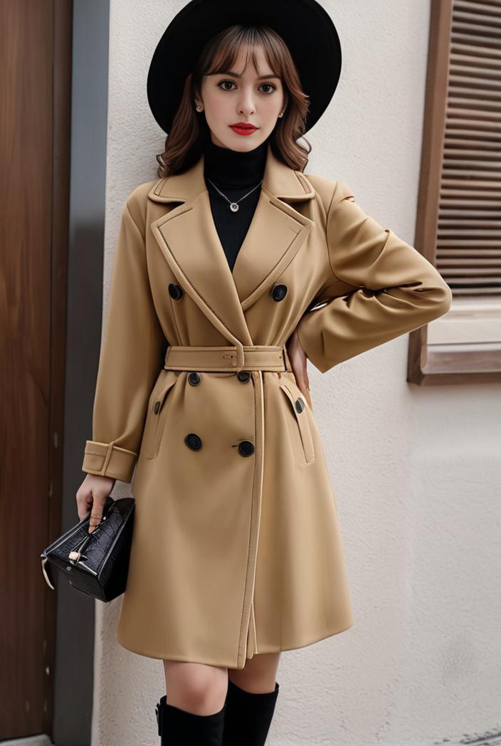 stylish women s winter overcoat with double breasted lapels and thermal lining 103453
