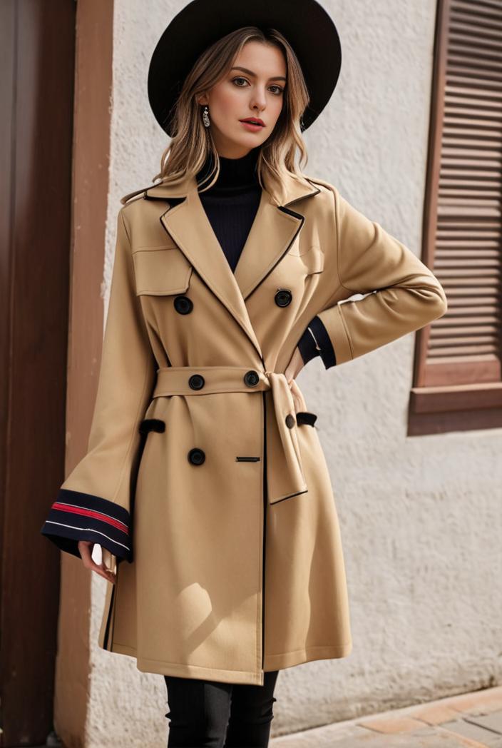 stylish women s winter overcoat with double breasted lapels and thermal lining 103454
