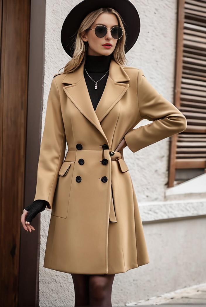 stylish women s winter overcoat with double breasted lapels and thermal lining 103455