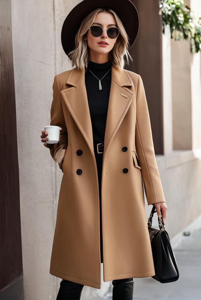 stylish women s winter overcoat with double breasted lapels and thermal lining 103459