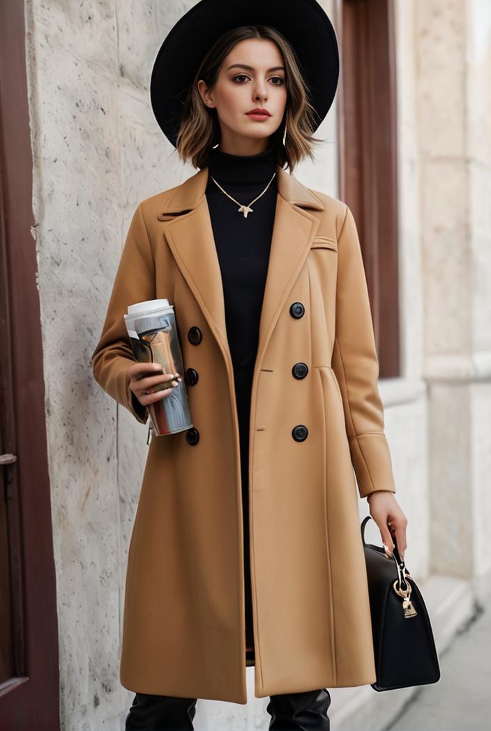 stylish women s winter overcoat with double breasted lapels and thermal lining 103460