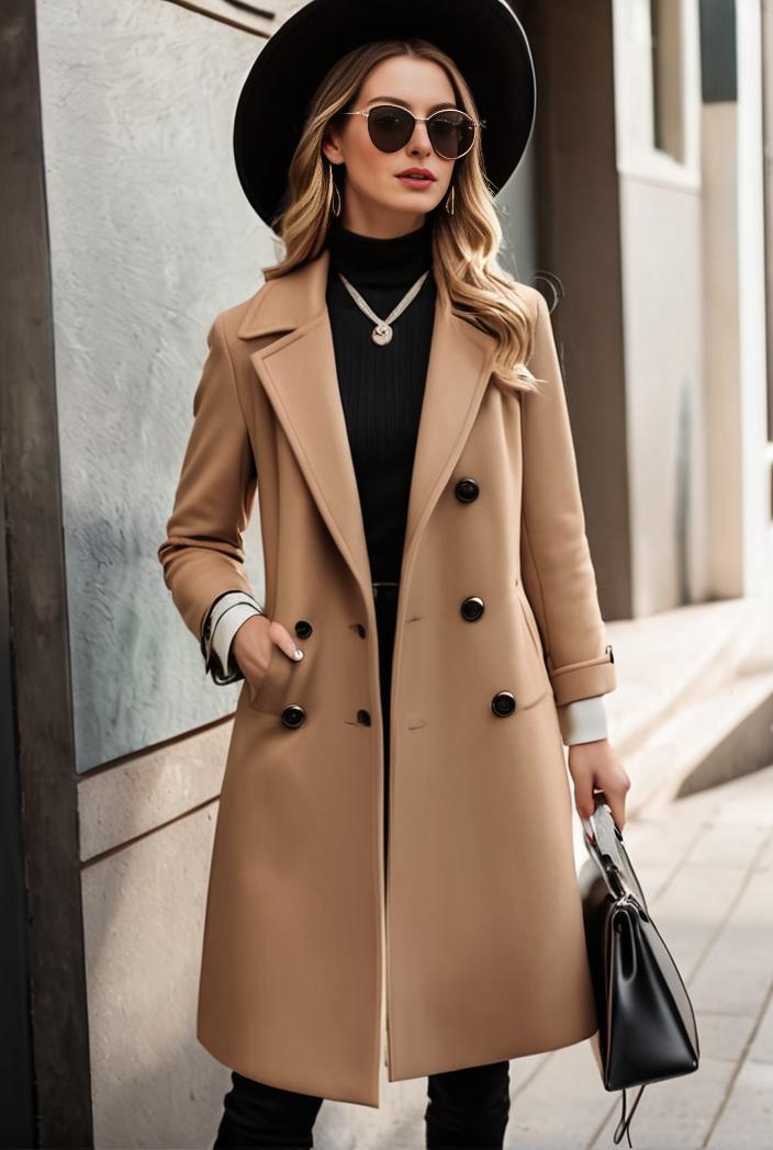 stylish women s winter overcoat with double breasted lapels and thermal lining 103461