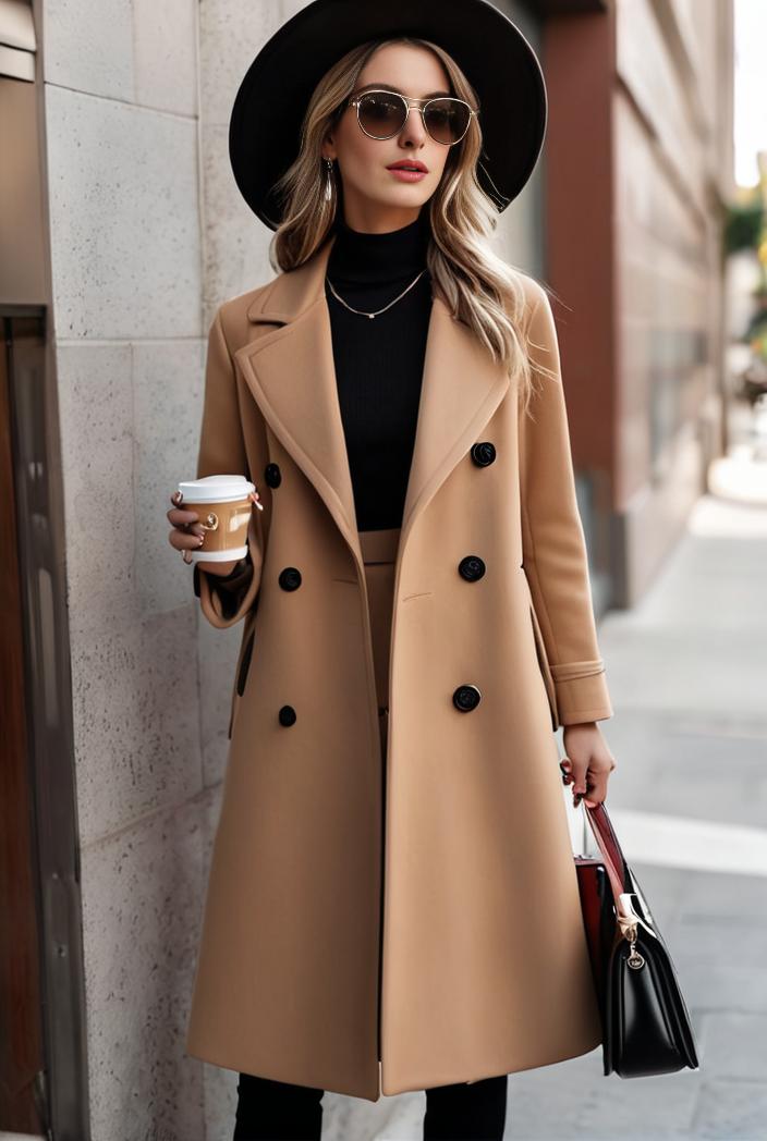 stylish women s winter overcoat with double breasted lapels and thermal lining 103462