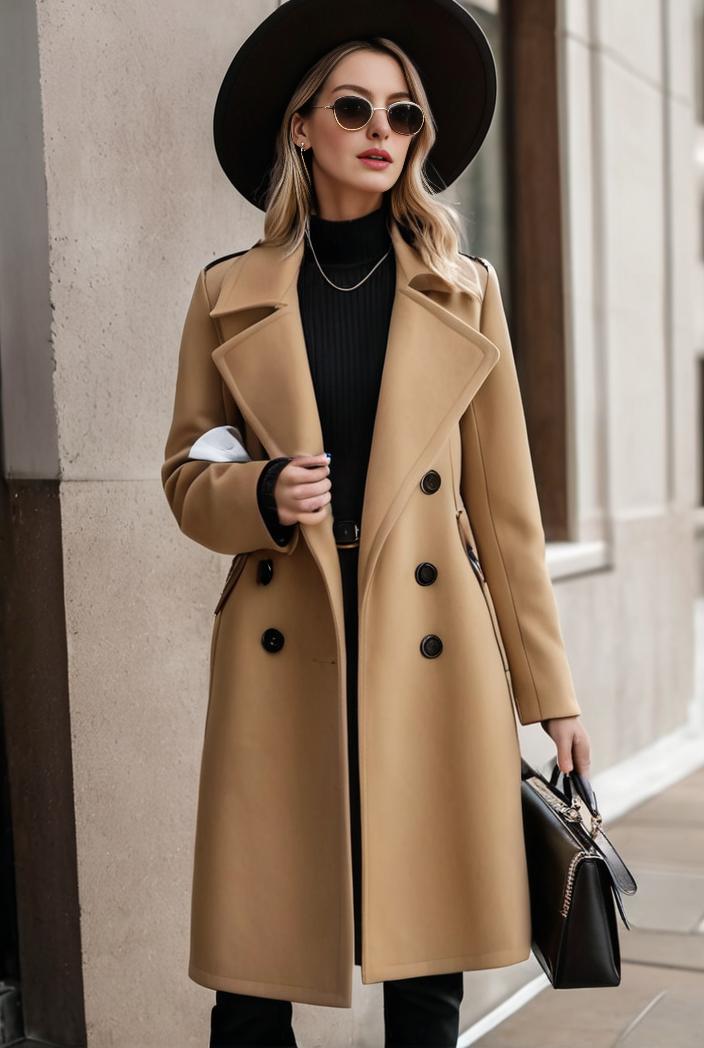 stylish women s winter overcoat with double breasted lapels and thermal lining 103463