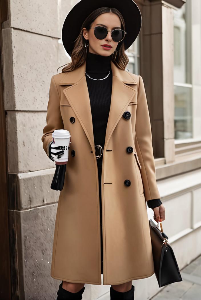 stylish women s winter overcoat with double breasted lapels and thermal lining 103464