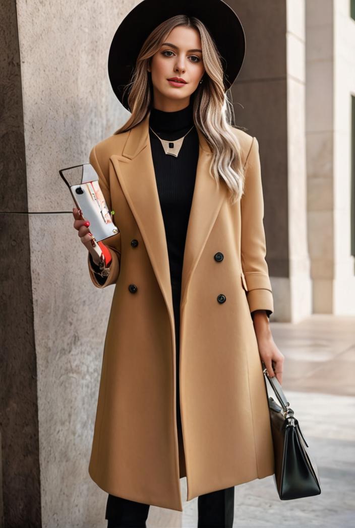 stylish women s winter overcoat with double breasted lapels and thermal lining 103465