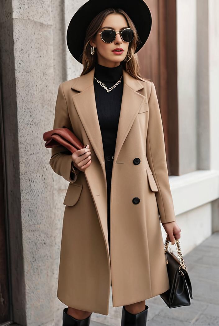 stylish women s winter overcoat with double breasted lapels and thermal lining 103466