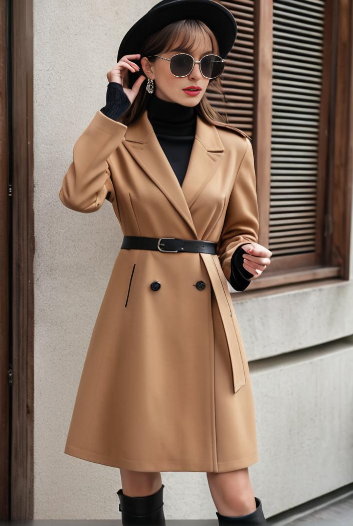stylish women s winter overcoat with double breasted lapels and thermal lining 103467