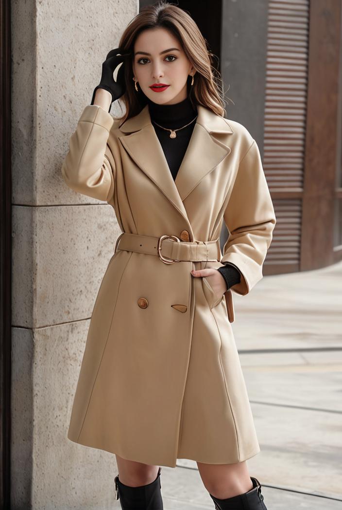 stylish women s winter overcoat with double breasted lapels and thermal lining 103473