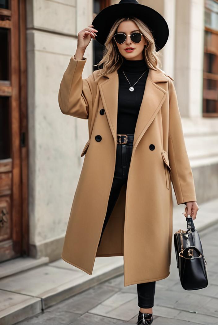 stylish women s winter overcoat with double breasted lapels and thermal lining 103484
